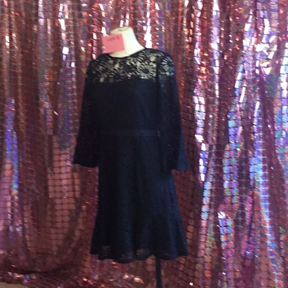 NWOT black lace overlay dress with lace sleeves in size 6 by NANETTE